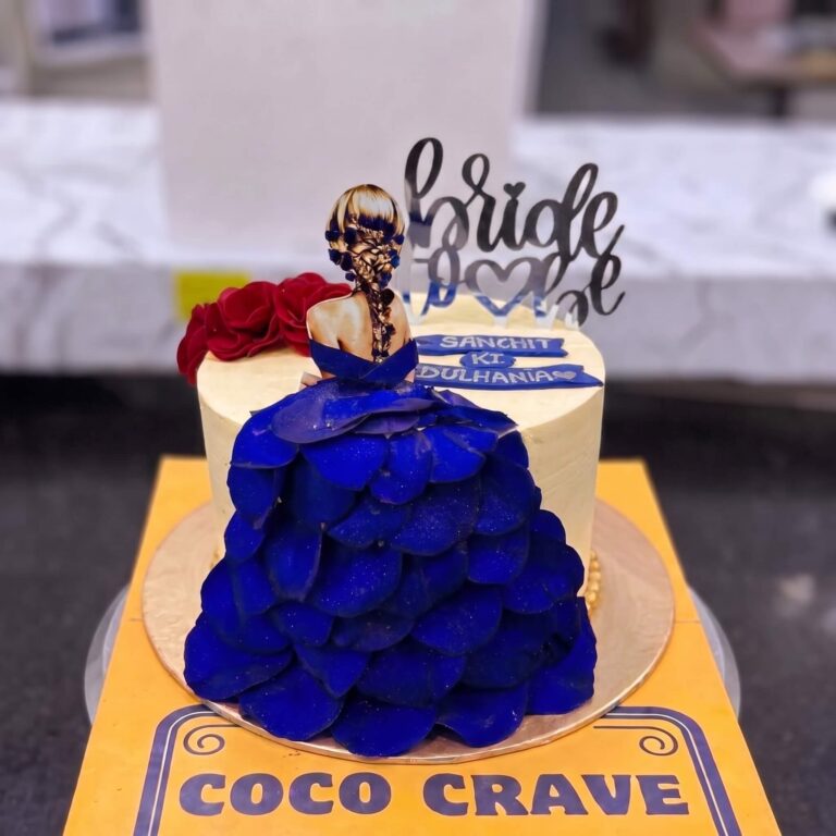 Royal Blue Ruffle Cake for Bride in Lahore