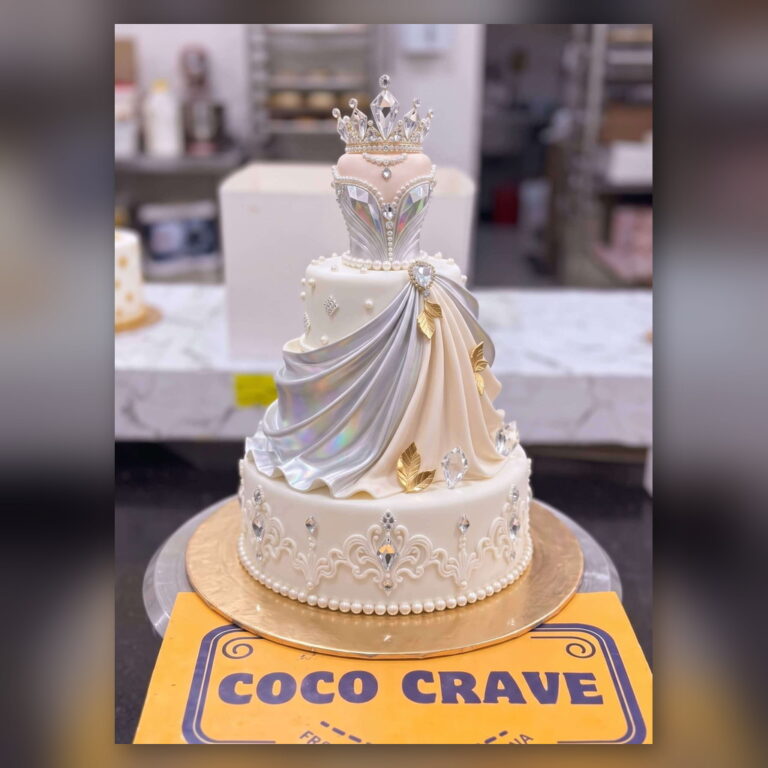 Silver Gown Princess Crown Cake in Lahore
