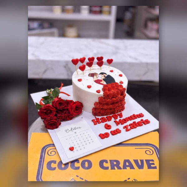 Six Month Anniversary Heart Cake in Lahore — delivered in Eme Society, Lahore