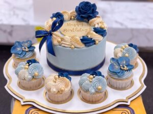 Sky Blue Bow Cake and Blue Cupcakes Set in Lahore