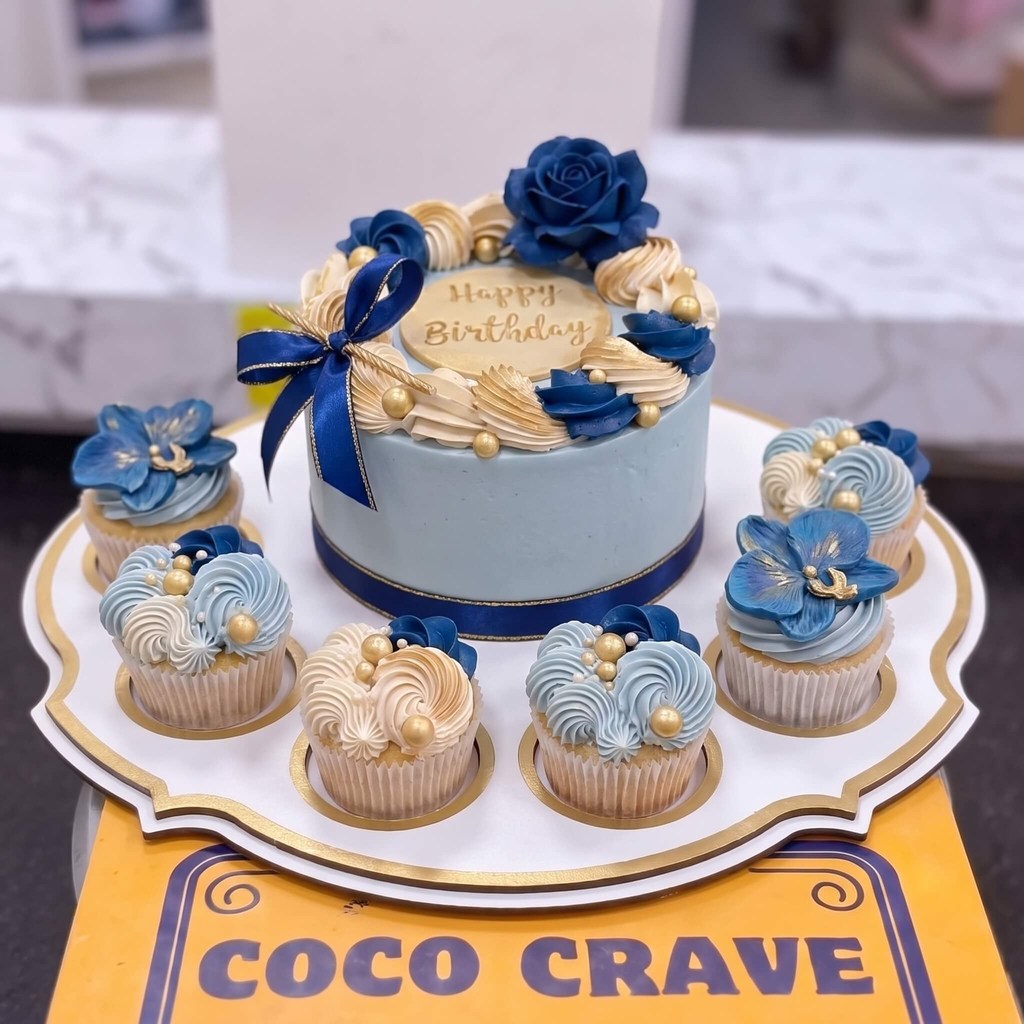 Sky Blue Bow Cake and Blue Cupcakes Set in Lahore Sky Blue Bow Cake and Blue Cupcakes Set in Lahore — CocoCrave Lahore