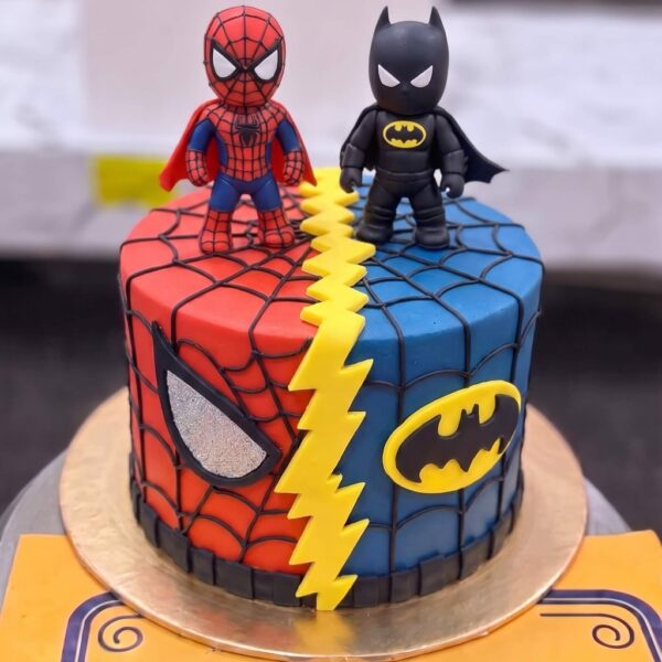 Spiderman and Batman Cake in Lahore — delivered in Eme Society, Lahore