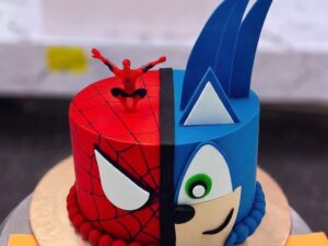 Spiderman and Sonic Split Face Cake in Lahore