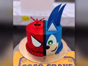 Spiderman and Sonic Split Face Cake in Lahore