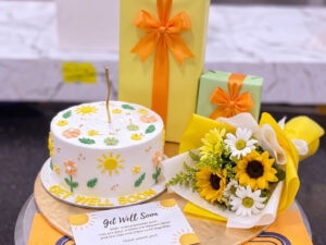 Sunflower Get Well Soon Cake and Gift Bouquet in Lahore