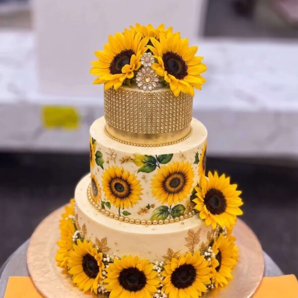Sunflower Three Tier Cake in Lahore — delivered in Gulberg, Lahore