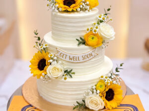 Sunflower Three Tier Get Well Soon Cake in Lahore — CocoCrave Lahore