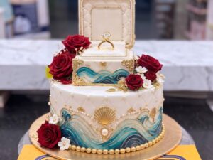 Teal Wave Ring Box Walima Cake in Lahore