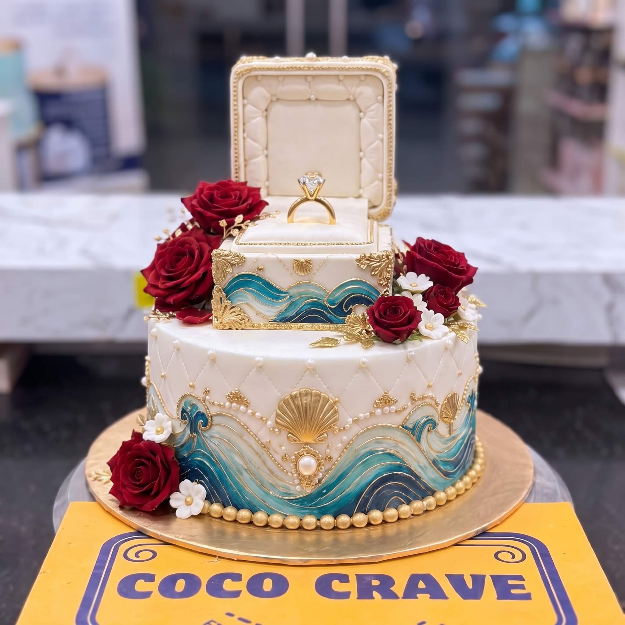 Teal Wave Ring Box Walima Cake in Lahore Teal Wave Ring Box Walima Cake in Lahore — CocoCrave Lahore
