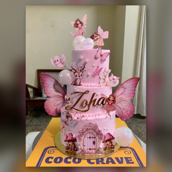 Three Tier Pink Butterfly Cake in Lahore — delivered in Lahore Valentines, Lahore
