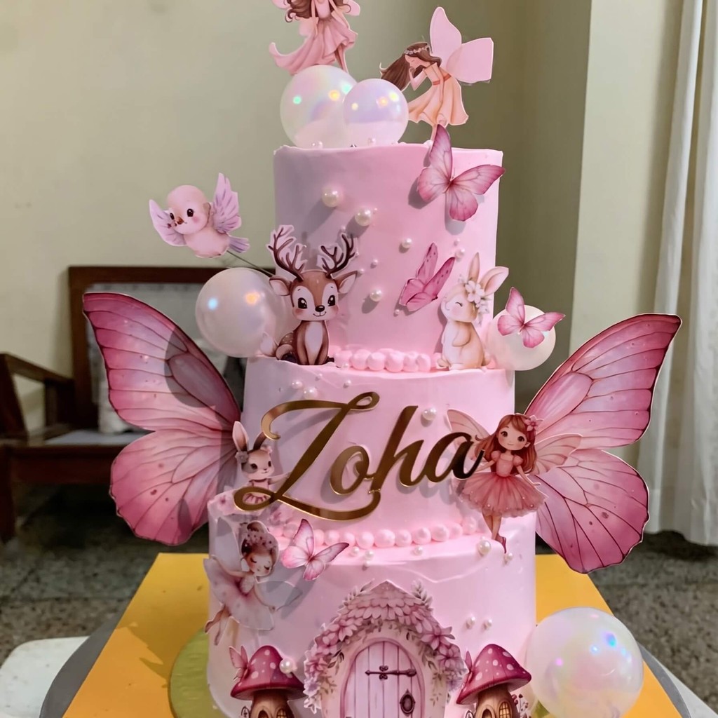 Three Tier Pink Butterfly Cake in Lahore Three Tier Pink Butterfly Cake by CocoCrave.pk in Lahore