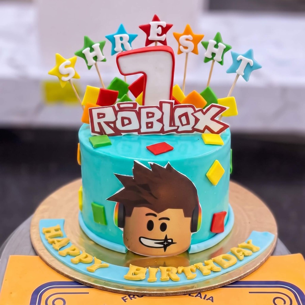 Turquoise Roblox 7th Birthday Cake in Lahore — CocoCrave.pk Turquoise Roblox 7th Birthday Cake in Lahore by CocoCrave.pk — single tier Roblox game cake