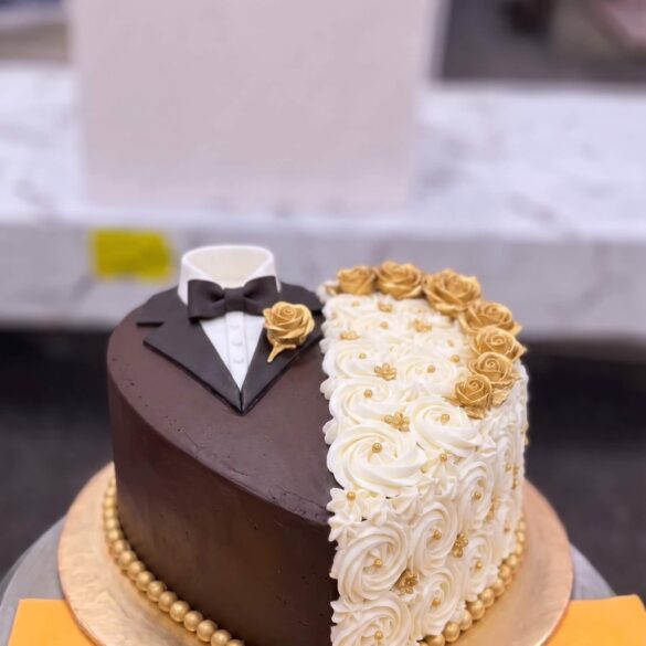 Tuxedo and Gown Chocolate Wedding Cake — CocoCrave.pk Lahore