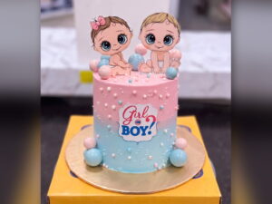 Twin Babies Gender Reveal Cake in Lahore
