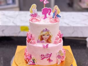 Two Tier Barbie Cake with Butterflies in Lahore