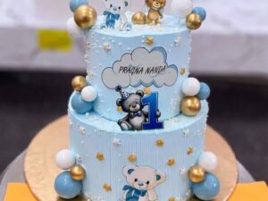 Two Tier Blue Teddy Bear Cake in Lahore