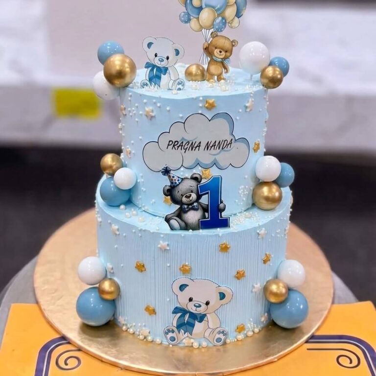 Two Tier Blue Teddy Bear Cake in Lahore