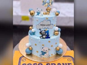 Two Tier Blue Teddy Bear Cake in Lahore