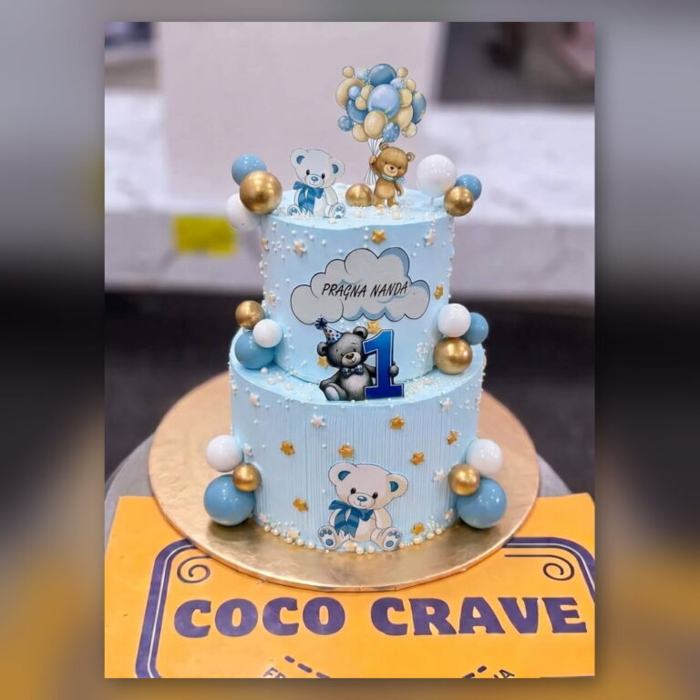 Two Tier Blue Teddy Bear Cake in Lahore