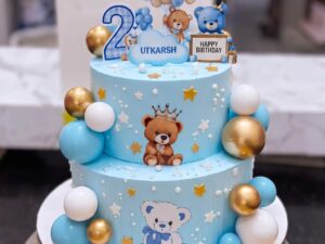 Two Tier Blue Teddy Cake in Lahore