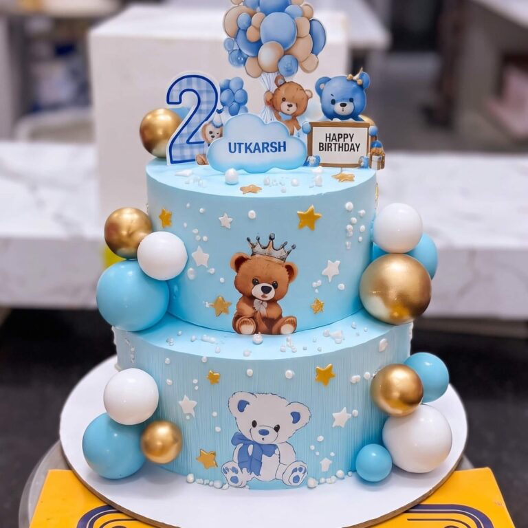 Two Tier Blue Teddy Cake in Lahore