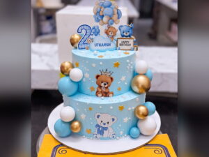 Two Tier Blue Teddy Cake in Lahore