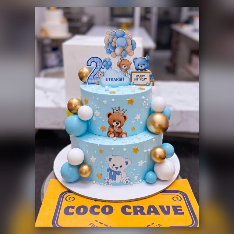 Two Tier Blue Teddy Cake in Lahore