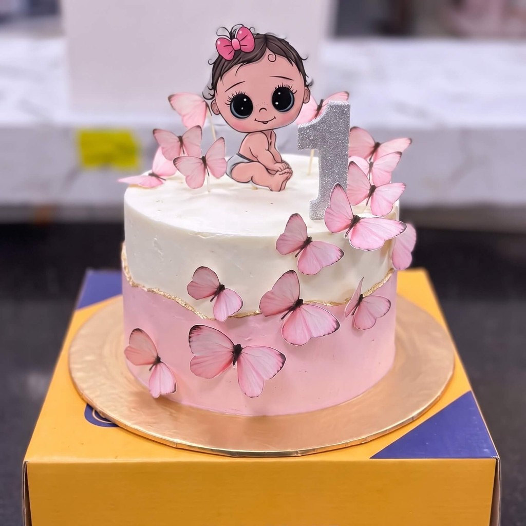 Two Tier Butterfly Baby Girl Cake in Lahore Two Tier Butterfly Baby Girl Cake by CocoCrave.pk in Lahore