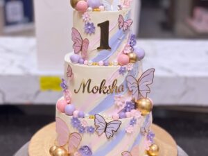 Two Tier Butterfly First Birthday Cake in Lahore