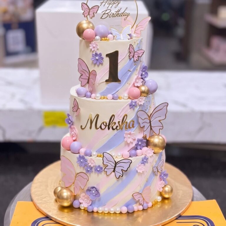 Two Tier Butterfly First Birthday Cake in Lahore