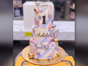 Two Tier Butterfly First Birthday Cake in Lahore