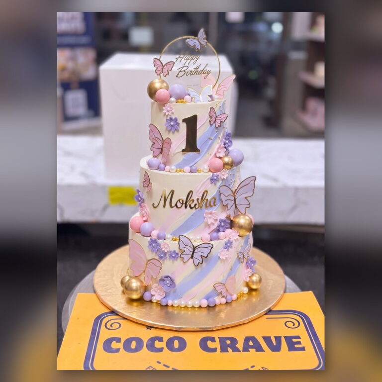Two Tier Butterfly First Birthday Cake in Lahore