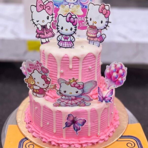 Two Tier Hello Kitty Floral Cake in Lahore — delivered in Sabzazar, Lahore