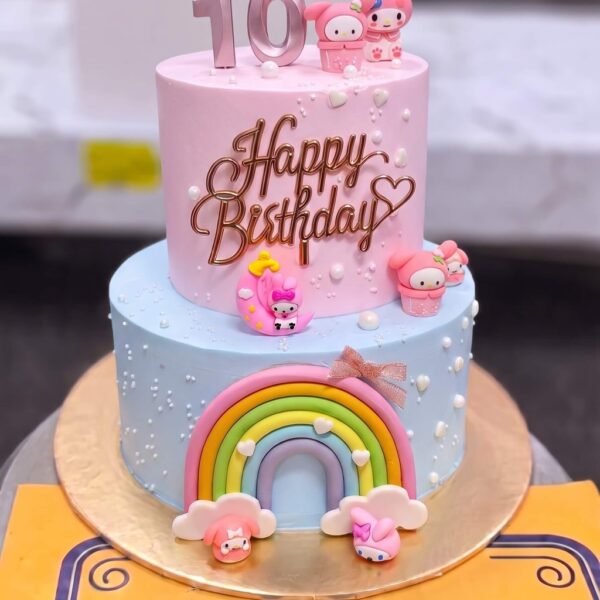 Two Tier Hello Kitty Rainbow Cake in Lahore — delivered in Bahria Town, Lahore