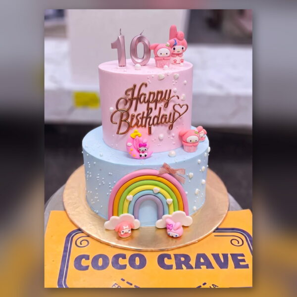 Two Tier Hello Kitty Rainbow Cake in Lahore — delivered in Lahore