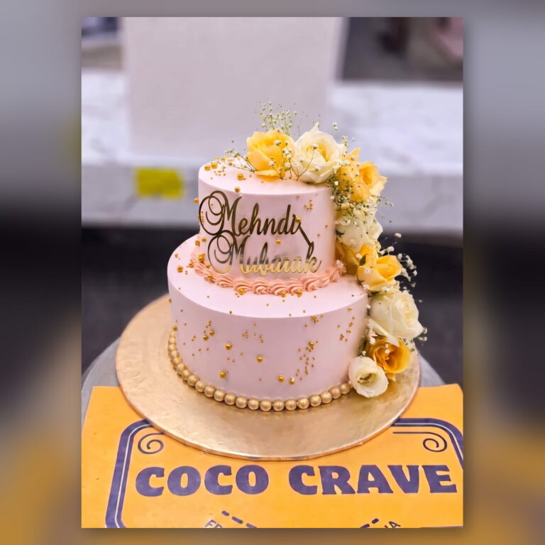 Two Tier Mehndi Cake with Flowers in Lahore
