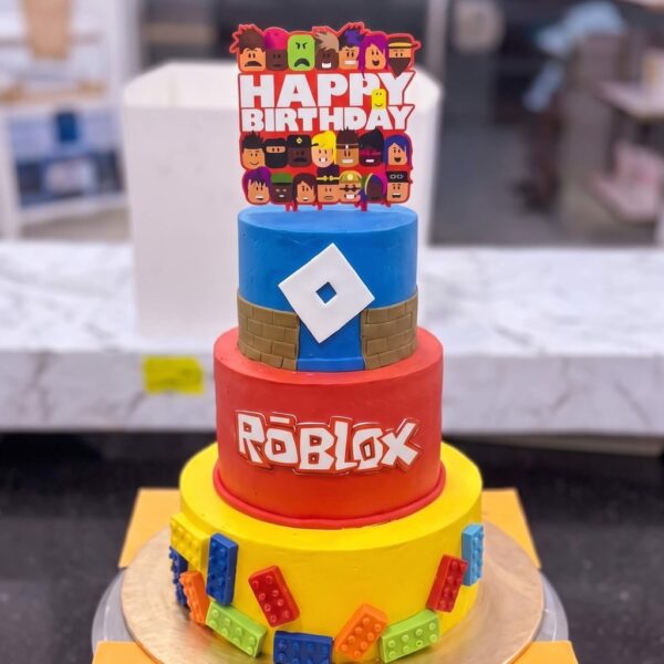 Two Tier Red and Yellow Roblox Cake in Lahore — delivered in Gulberg, Lahore