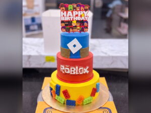 Two Tier Red and Yellow Roblox Cake in Lahore