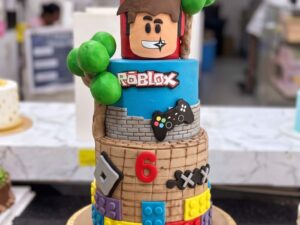 Two Tier Roblox Tower Birthday Cake in Lahore