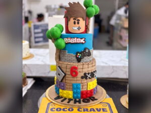 Two Tier Roblox Tower Birthday Cake in Lahore