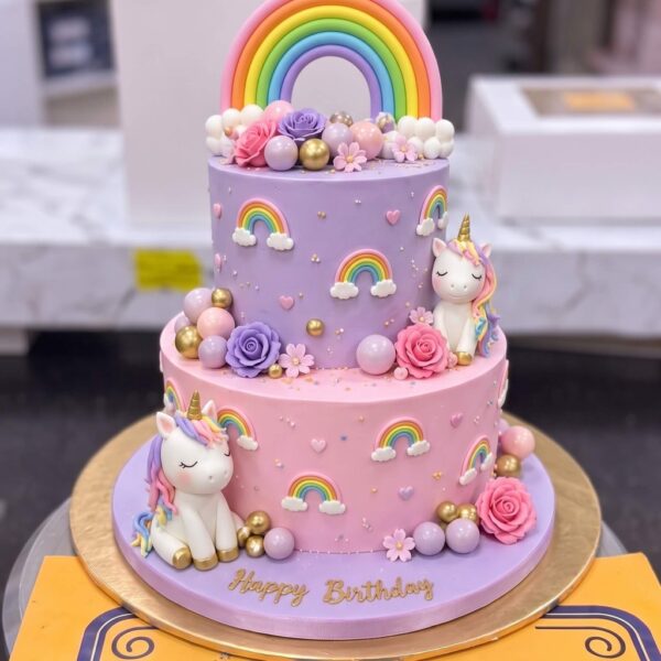 Two Tier Unicorn Rainbow Cake in Lahore — delivered in Lahore