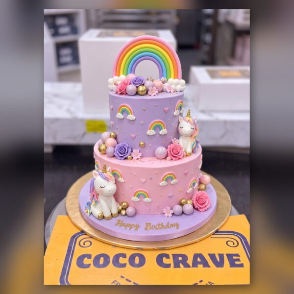 Two Tier Unicorn Rainbow Cake in Lahore — delivered in Lahore