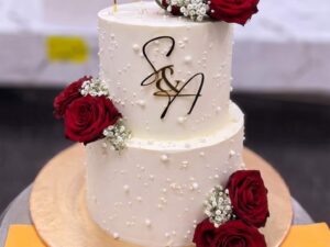 Two Tier White Cake with Red Roses in Lahore