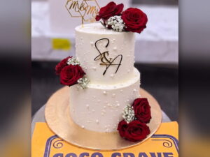 Two Tier White Cake with Red Roses in Lahore — delivered in Lahore Cake Delivery Dha, Lahore