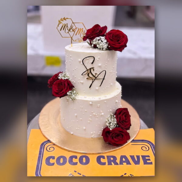 Two Tier White Cake with Red Roses in Lahore — delivered in Lake City, Lahore