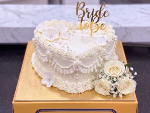 Vintage White Heart Bridal Shower Cake in Lahore