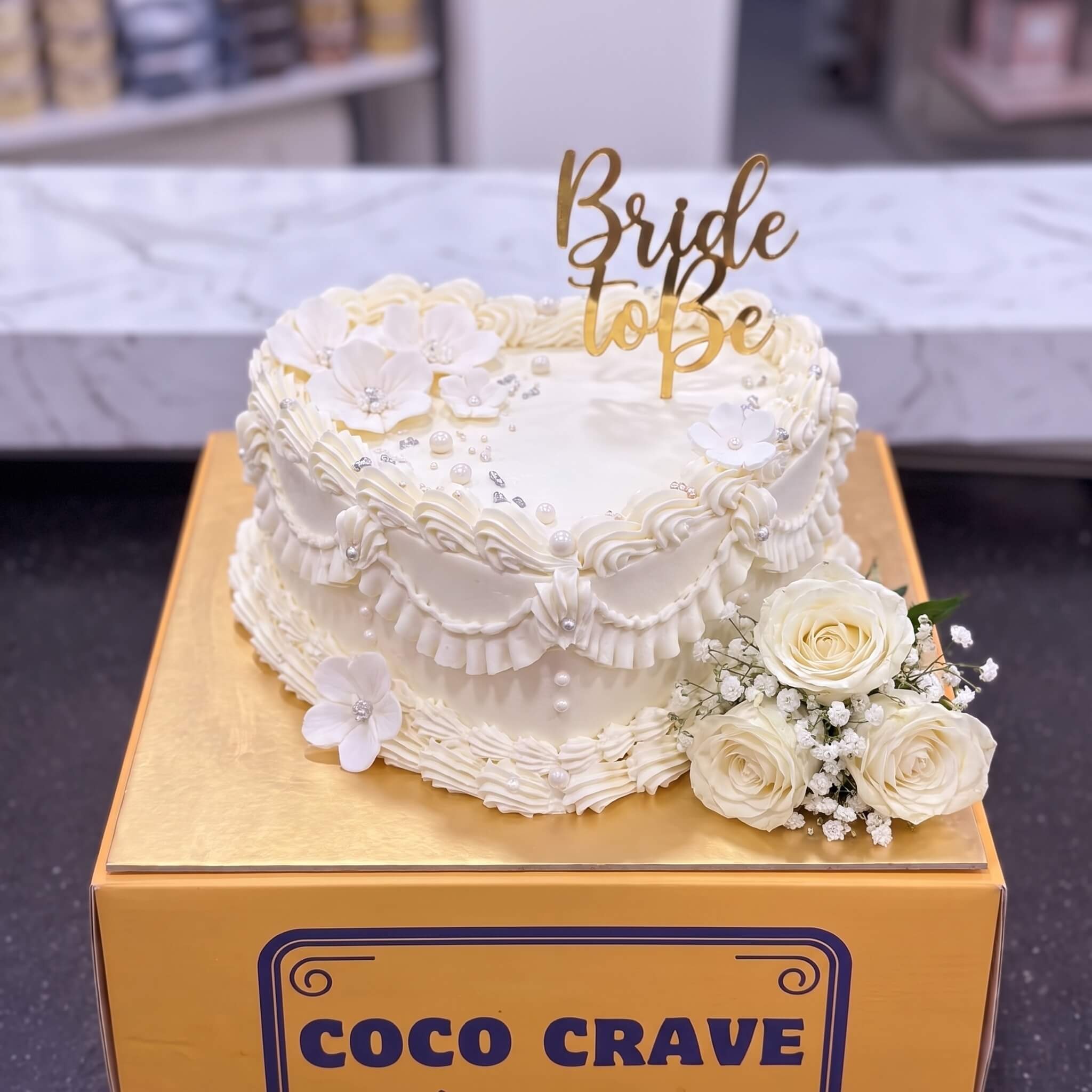Vintage White Heart Bridal Shower Cake in Lahore Vintage White Heart Bridal Shower Cake in Lahore — CocoCrave Lahore