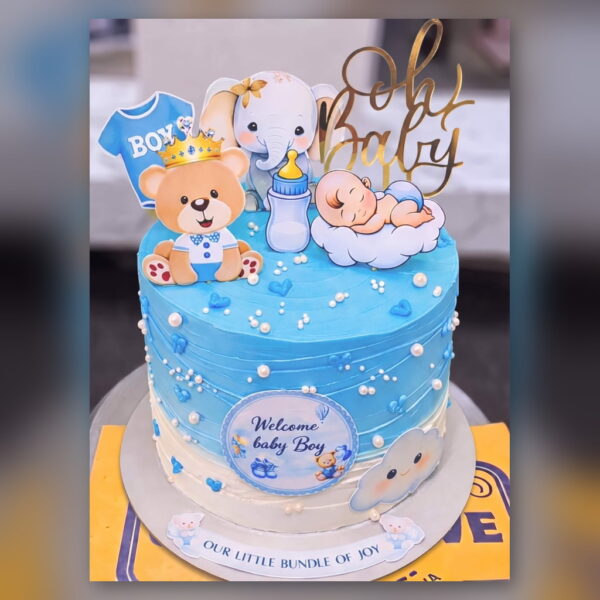 Welcome Baby Boy Teddy Cake in Lahore — delivered in Lahore