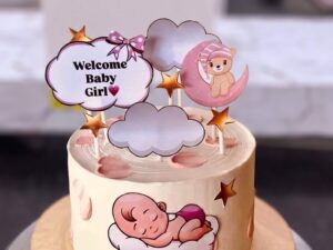 Welcome Baby Girl Cake with Clouds in Lahore