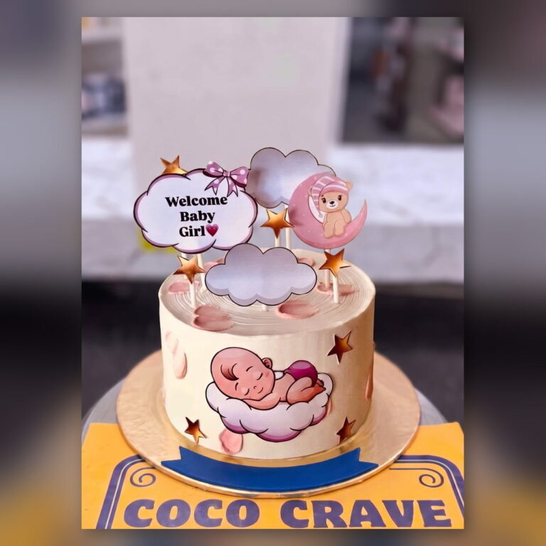 Welcome Baby Girl Cake with Clouds in Lahore